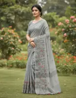 Mahek 211 Linen Cotton Festival Wear Embroidery Saree Collection - Image 3