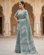 Mahek 214 Linen Cotton Embroidery Stylish Saree Collection - Image 2