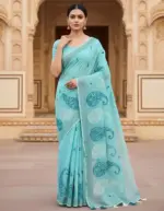 Mahek 214 Linen Cotton Embroidery Stylish Saree Collection - Image 4