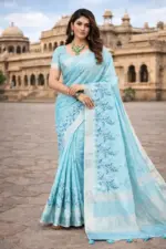 Mahek 217 Linen Cotton Embroidery Worked Fancy Saree Collection