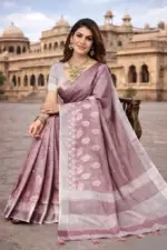 Mahek 217 Linen Cotton Embroidery Worked Fancy Saree Collection - Image 3