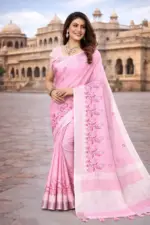 Mahek 217 Linen Cotton Embroidery Worked Fancy Saree Collection - Image 4