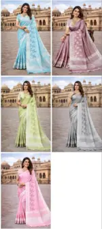 Mahek 217 Linen Cotton Embroidery Worked Fancy Saree Collection - Image 5