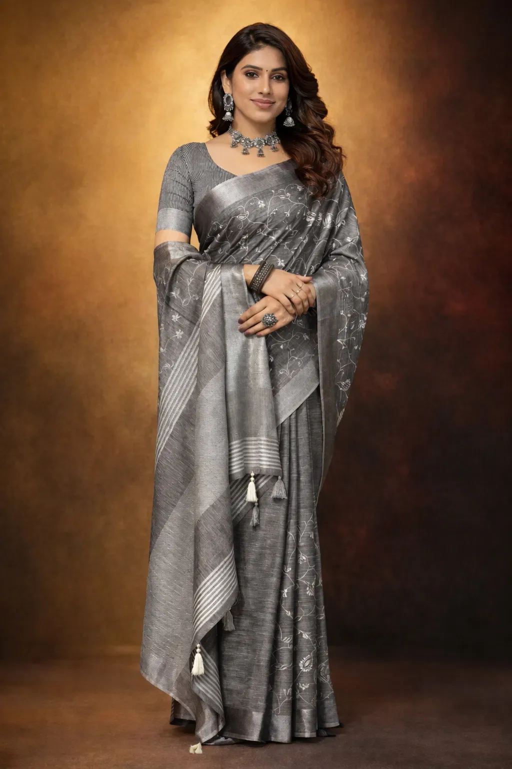 Mahek 219 Linen Cotton Embroidery Worked Fancy Saree Collection Mahek 219 Linen Cotton Embroidery Worked Fancy Saree Collection - Image 1