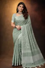 Mahek 219 Linen Cotton Embroidery Worked Fancy Saree Collection - Image 4