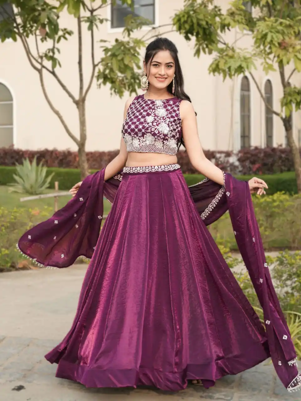 WMT 8123 Party Wear Lehenga wine colour
