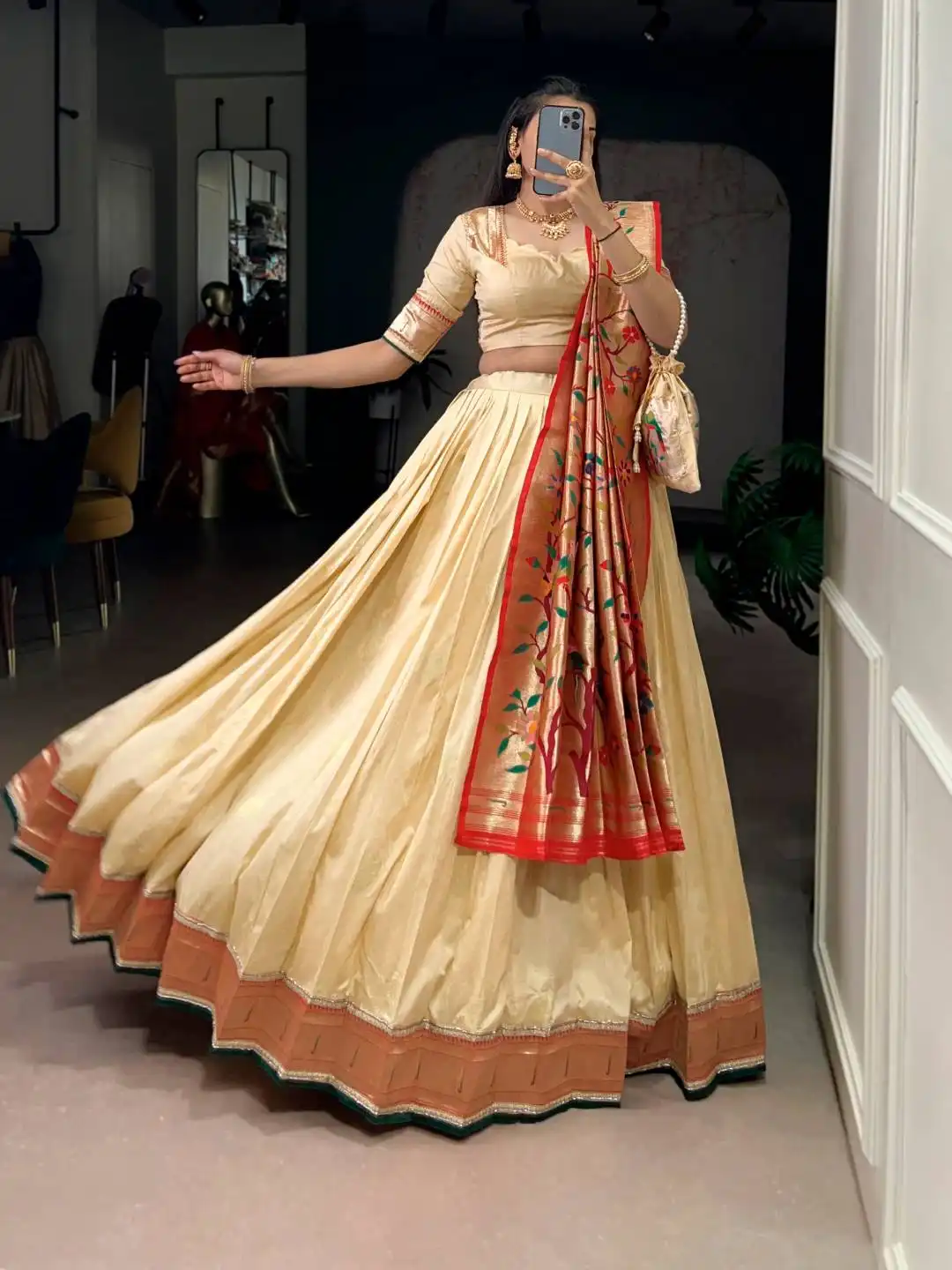 WMN 2031 Silk Paithani Lehenga Choli with Zari Weaving And Lace Border