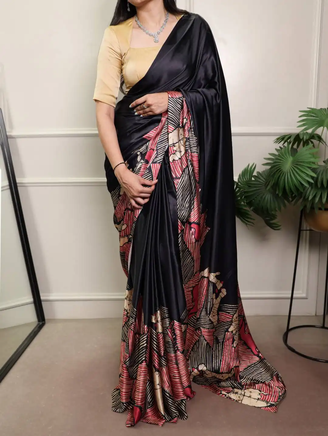 WMN 7012A Satin Silk Printed Saree with Natural Silk Blouse