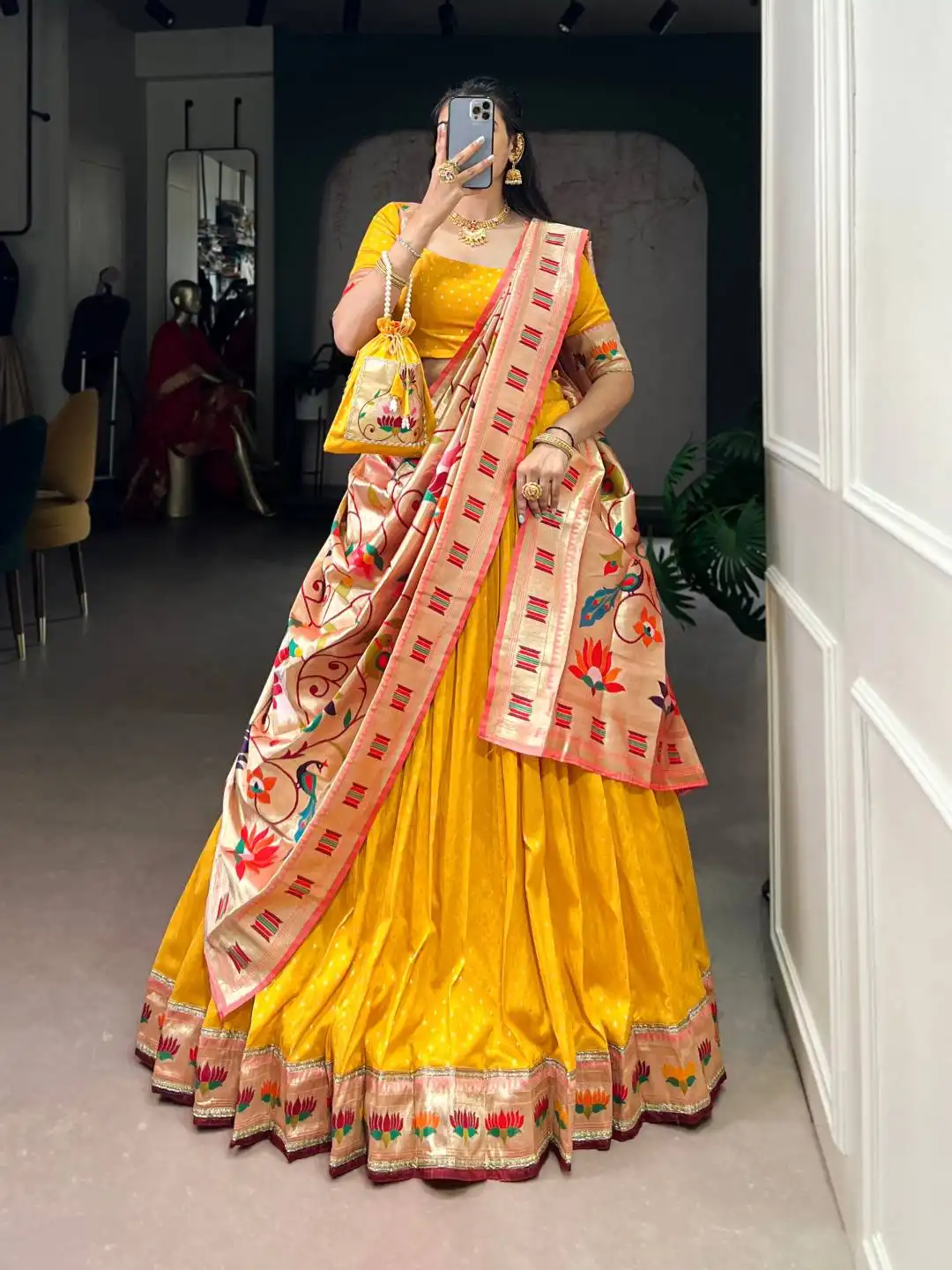 WMN 2031 Silk Paithani Lehenga Choli with Zari Weaving And Lace Border