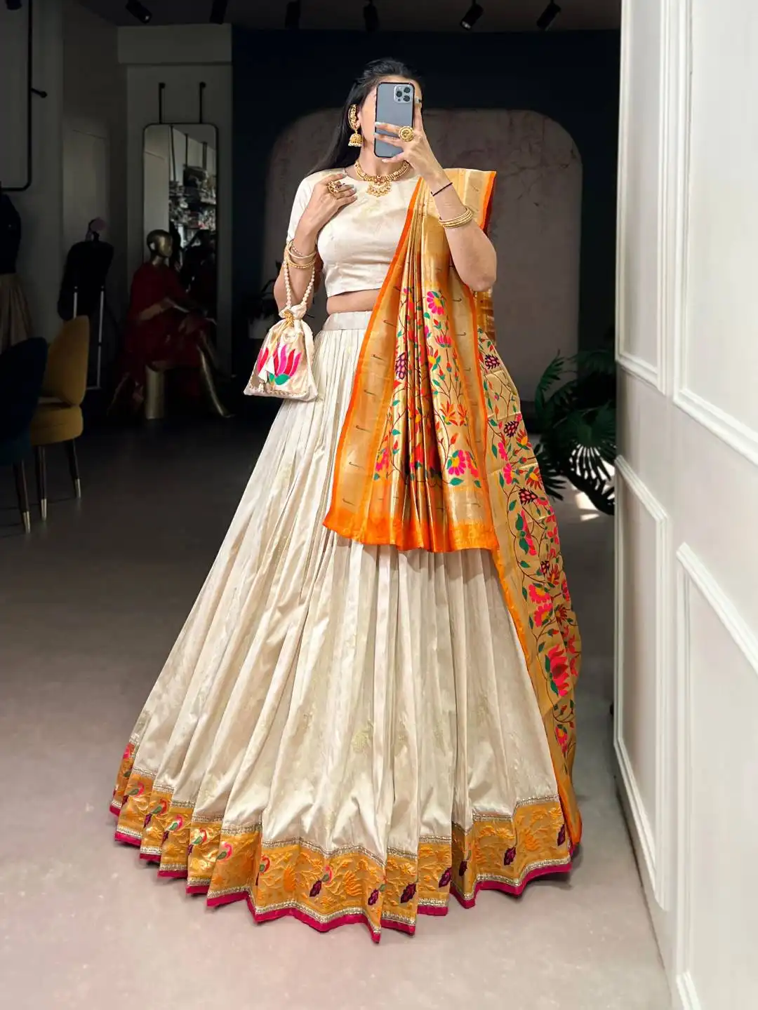 WMN 2031 Silk Paithani Lehenga Choli with Zari Weaving And Lace Border