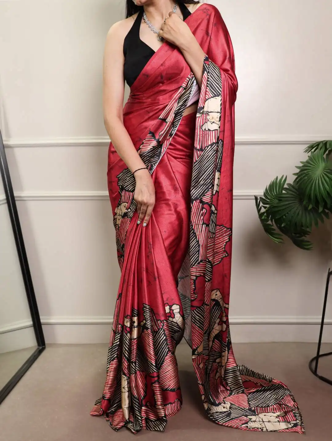 WMN 7012A Satin Silk Printed Saree with Natural Silk Blouse