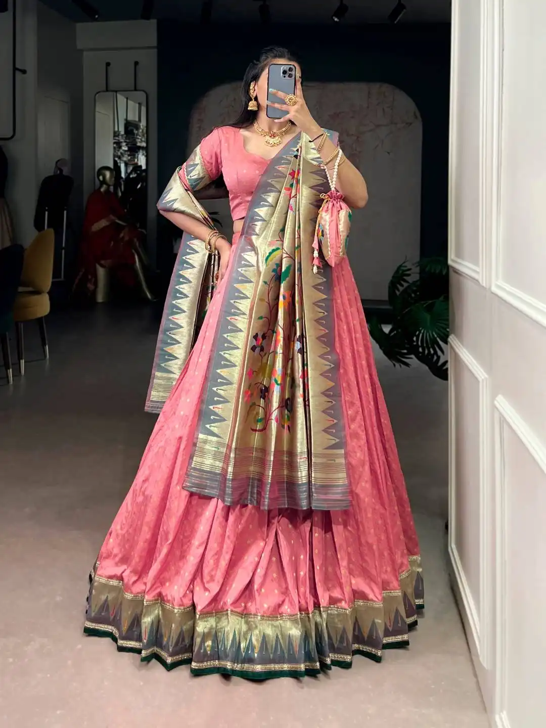 WMN 2031 Silk Paithani Lehenga Choli with Zari Weaving And Lace Border