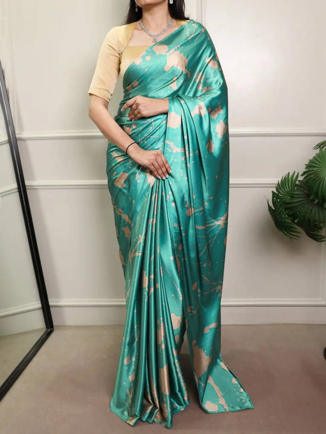 WMN 7012A Satin Silk Printed Saree with Natural Silk Blouse