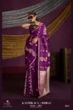 Rajtex Kanthkala Indigo Satin Silk Festival Wear Saree Collection - Image 2