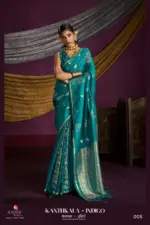 Rajtex Kanthkala Indigo Satin Silk Festival Wear Saree Collection - Image 5