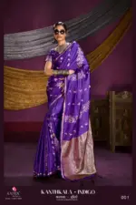 Rajtex Kanthkala Indigo Satin Silk Festival Wear Saree Collection - Image 6