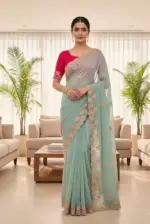 Vt 829 T Moss Chiffon Multi Thread Worked Fancy Saree Collection