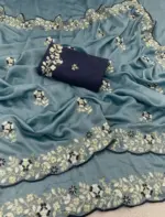 Vt 834 T Soft Vichitra Silk Thread Work Designer Saree Collection - Image 8