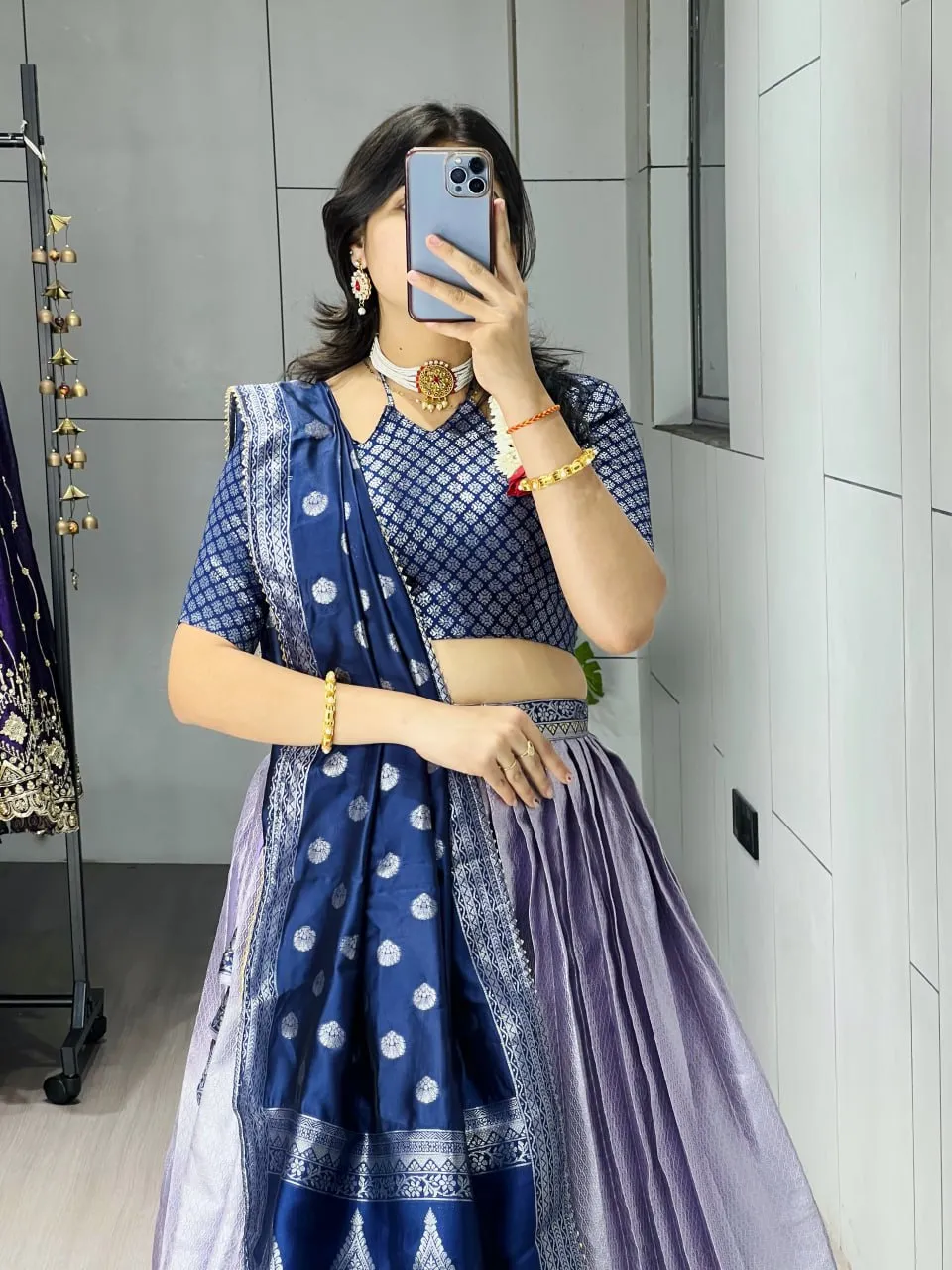 WMT 8116 Kanchipuram Silk Zari Weaving Lehenga Choli