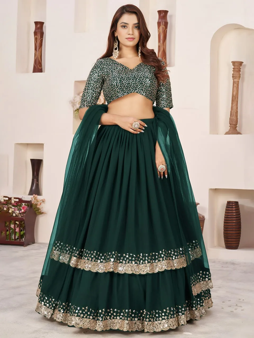 Zeel 5066B Green Georgette Mehndi Function Lehenga Choli