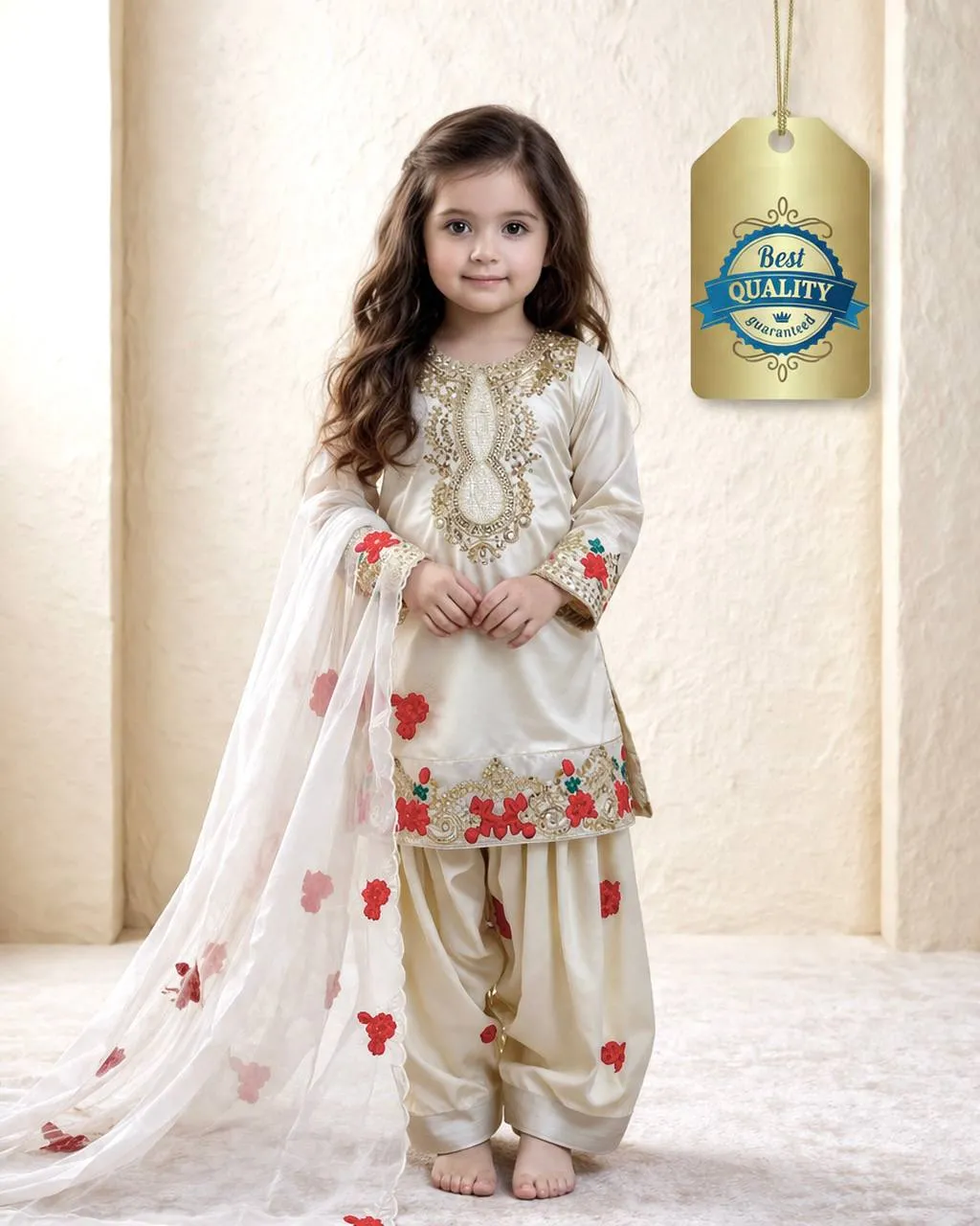 Baby 245 Pure Heavy Natural Crap Silk Kid Wear Sharara Suit