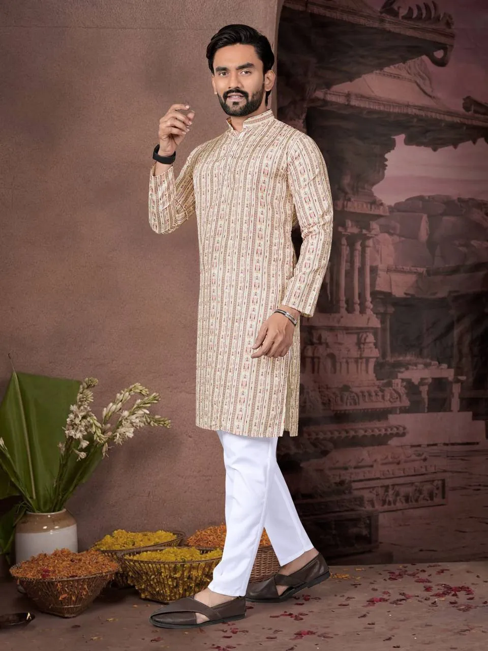 Shyam Cotton Kurta Pajama Printed Sequence Work