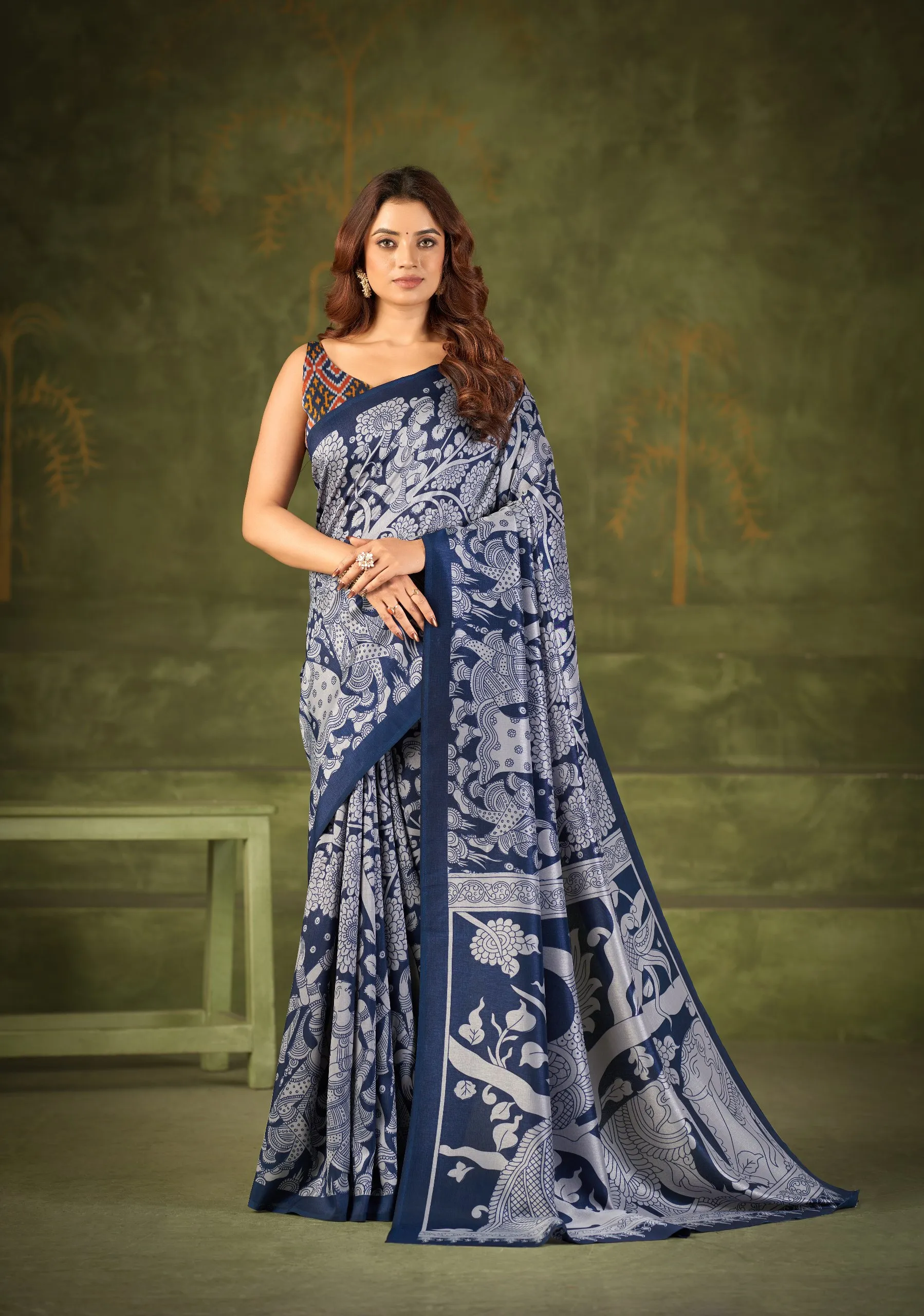 WMN 7301 Tasar Silk Kalamkari Printed Saree Festival Collection