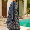 FFD Blue Rayon Slub Printed Anarkali Readymade Dress