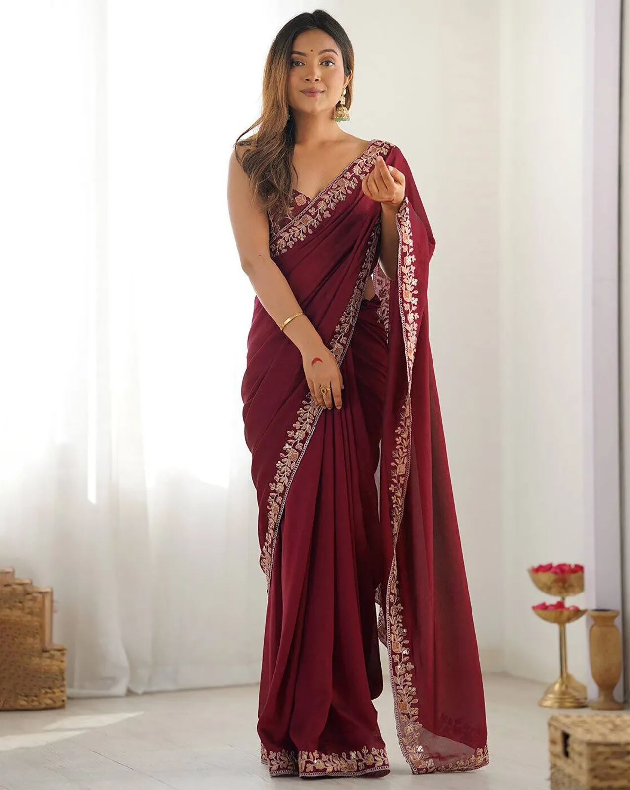 FFD Keshav Wine Rangoli Party Wear Sarees