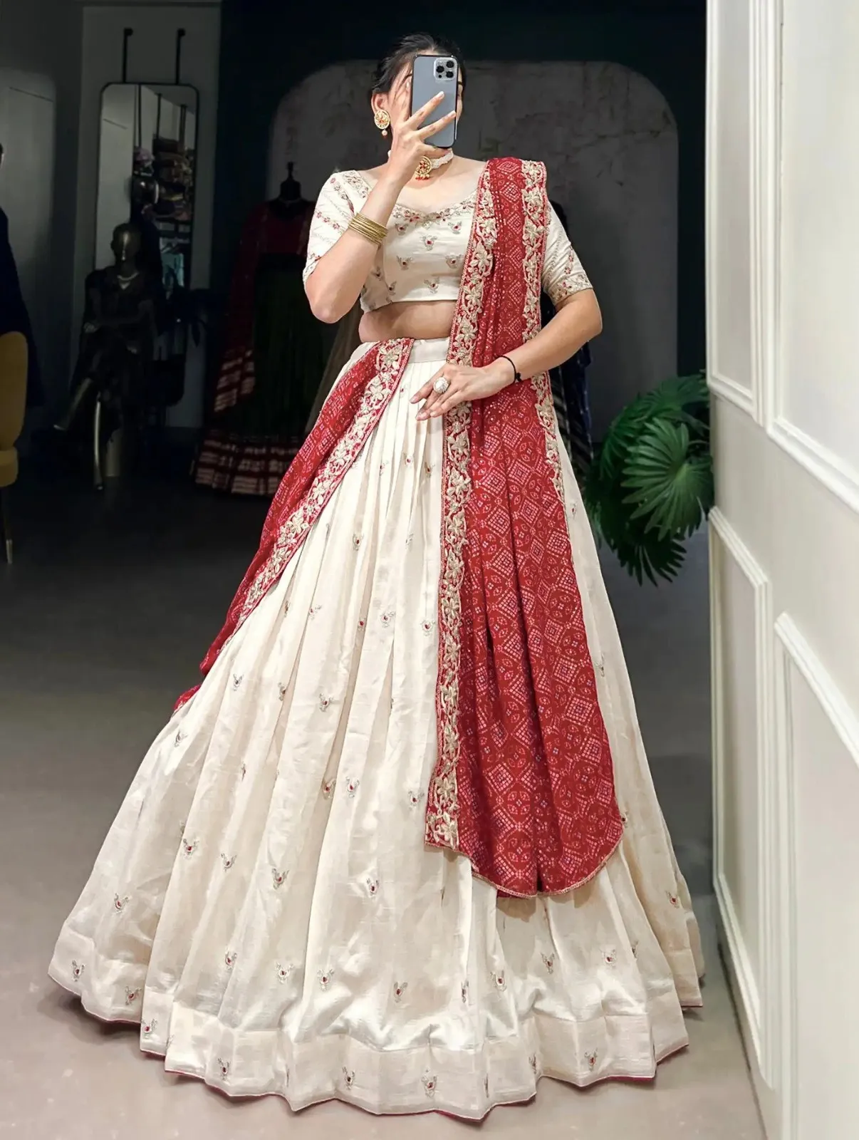 FFD Off White Georgette Embroidery Lehenga Choli