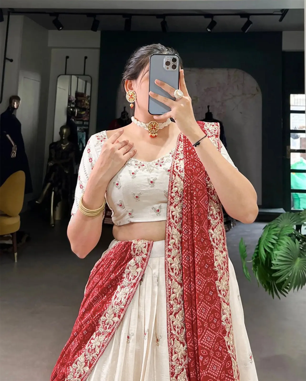 FFD Off White Georgette Embroidery Lehenga Choli