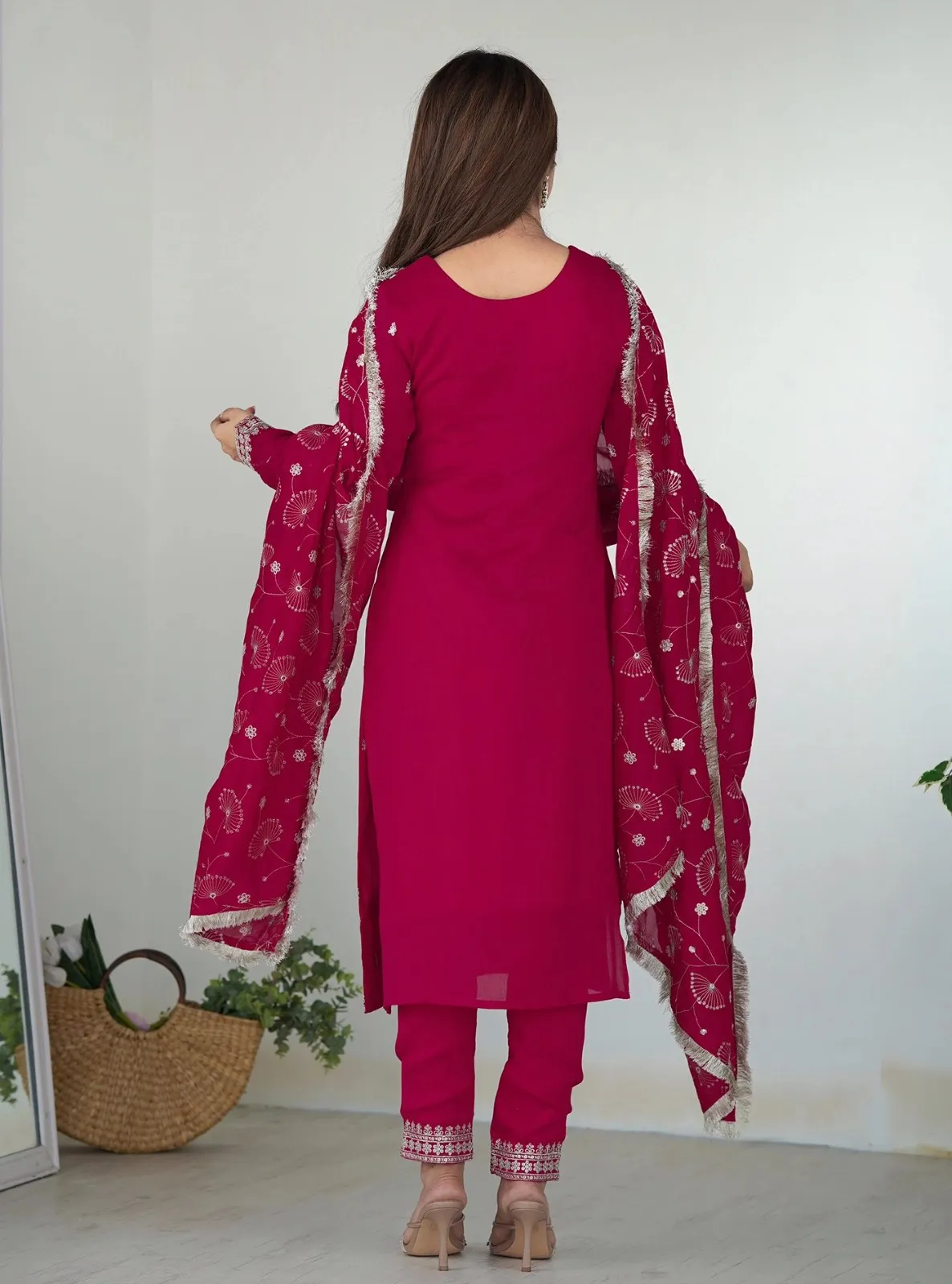 FFD Pink Georgette Embroidery Readymade Dress