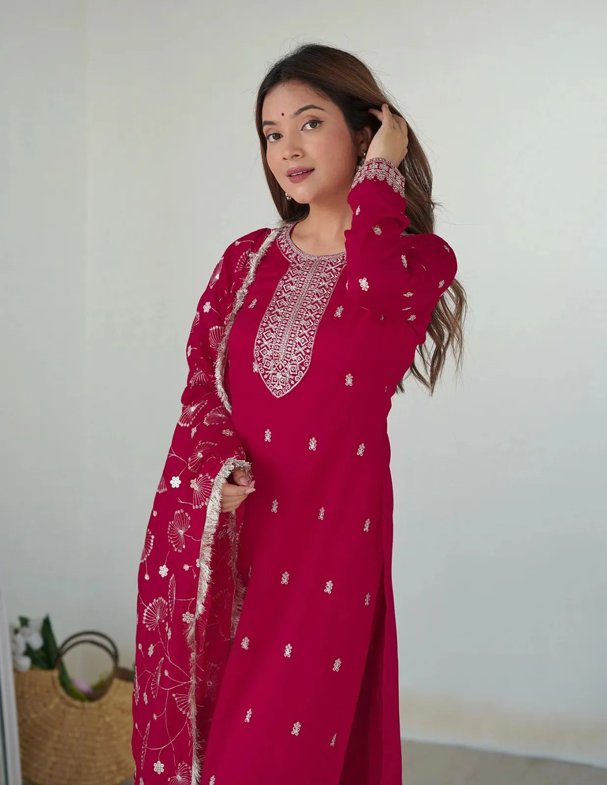 FFD Pink Georgette Embroidery Readymade Dress