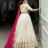 FFD White Chinon Embroidery Wedding Lehenga Choli