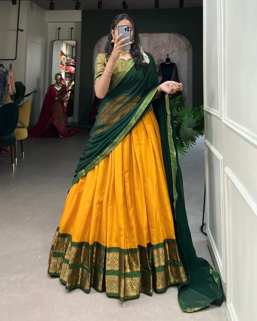 FFD Yellow Jacquard Festival Lehenga Choli