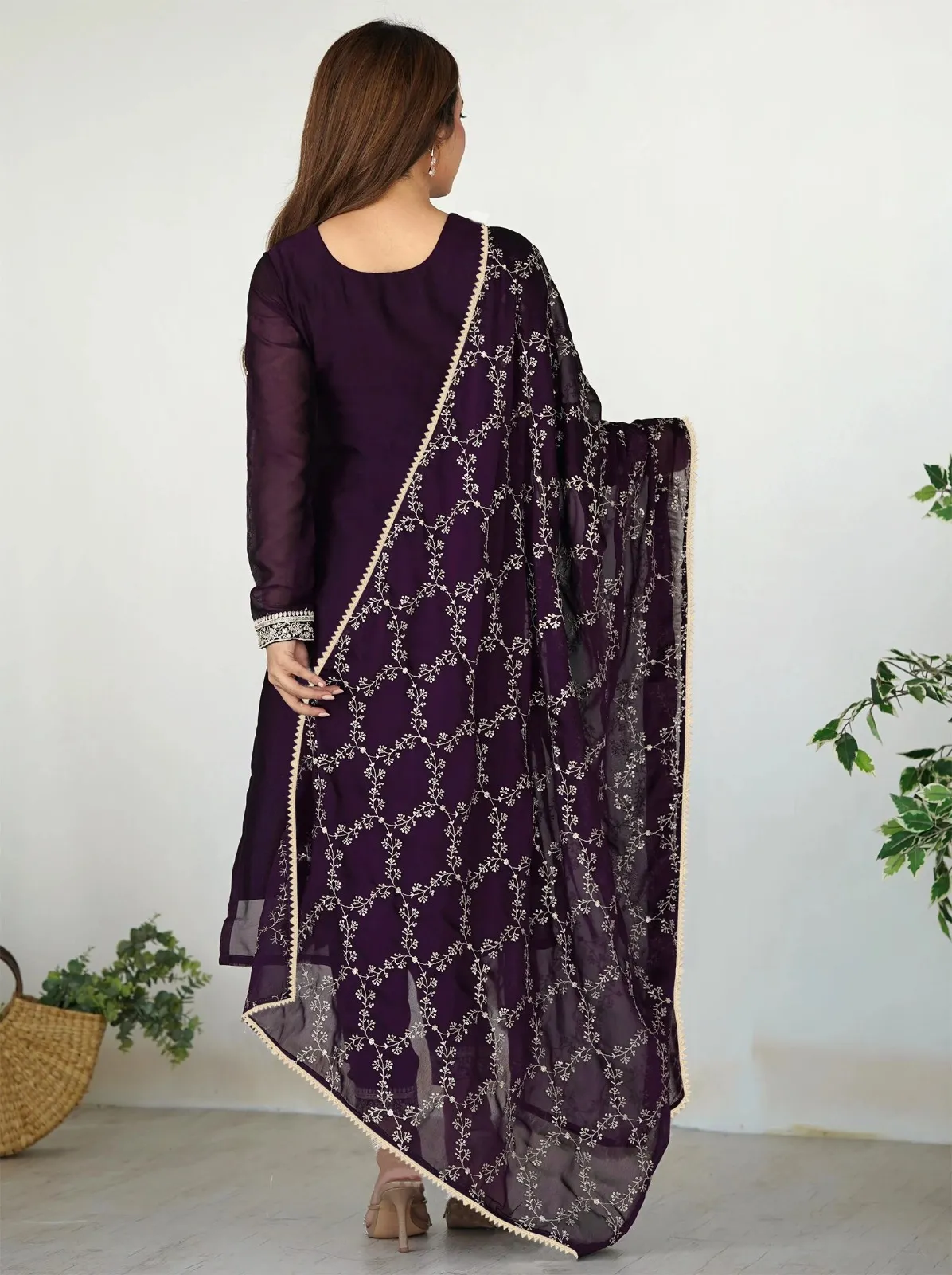 FFD Zilmil Purple Georgette Kurti Pant Dupatta