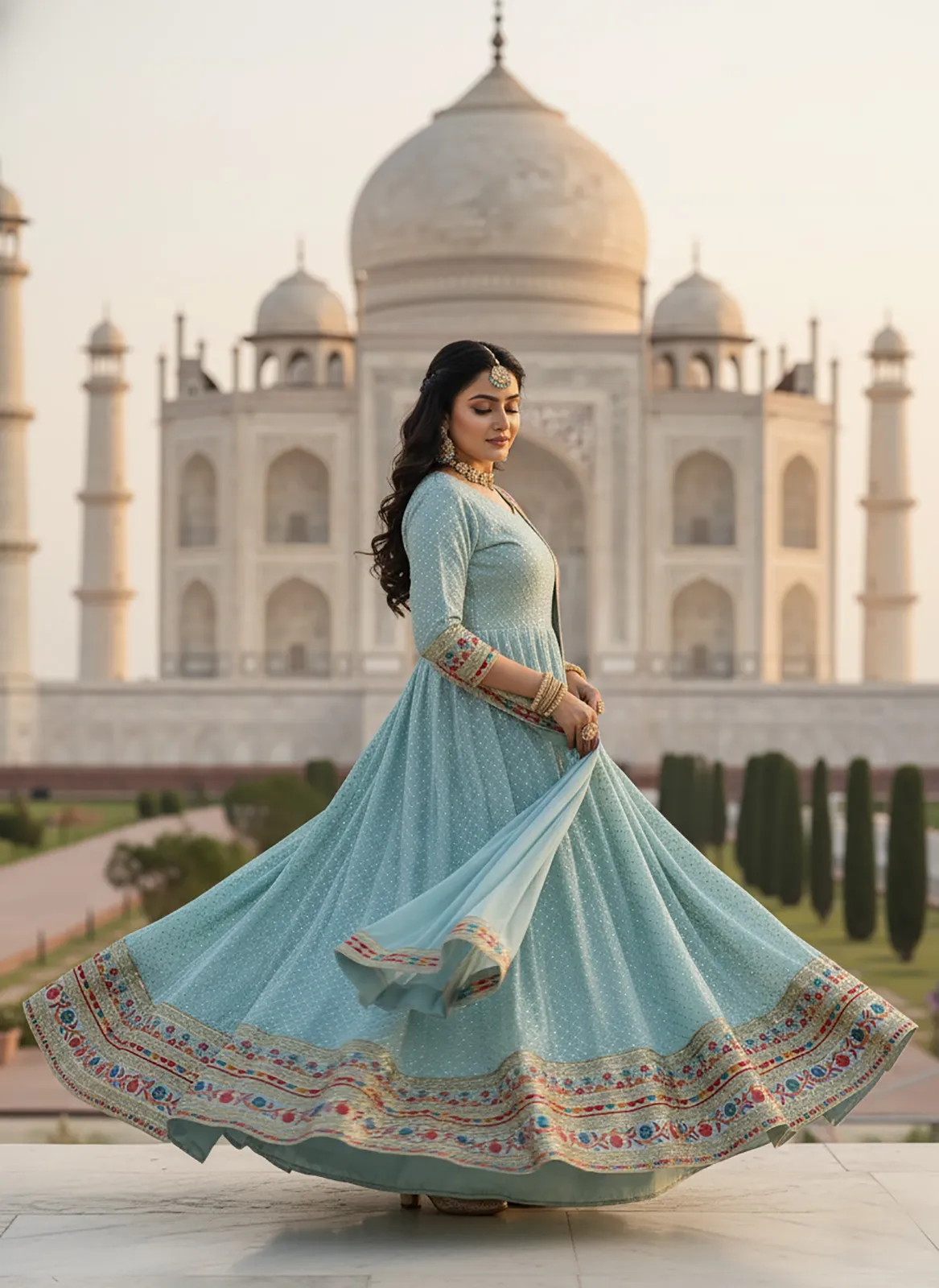 KB 3307 Faux Georgette Sequence Embroidery Wedding Gown