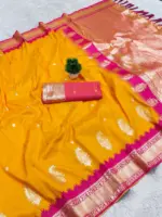Nx Mango Soft Banarasi Zari Weaving Fancy Silk Saree Collection - Image 3