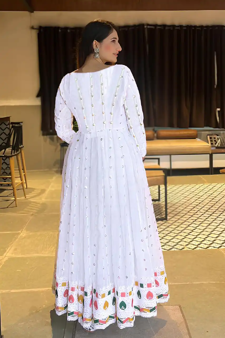 FFD Rangroop White Georgette Gown Dupatta