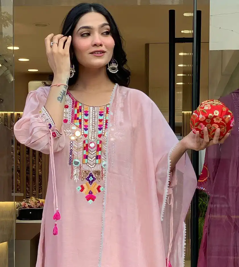 FFD Baby Pink Tesla Kurti Pant Dupatta