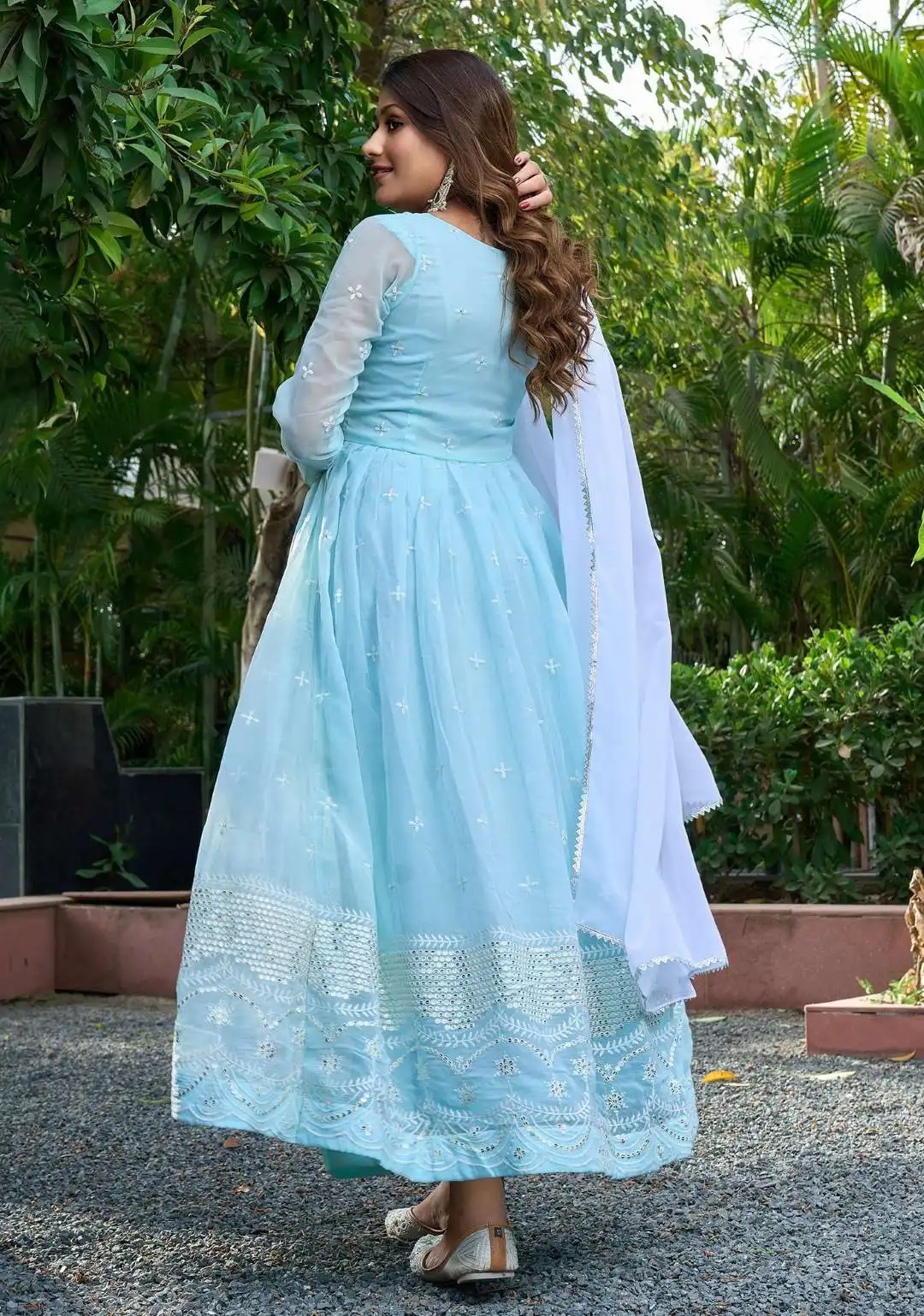 FFD Eagle Sky Blue Georgette Gown Dupatta