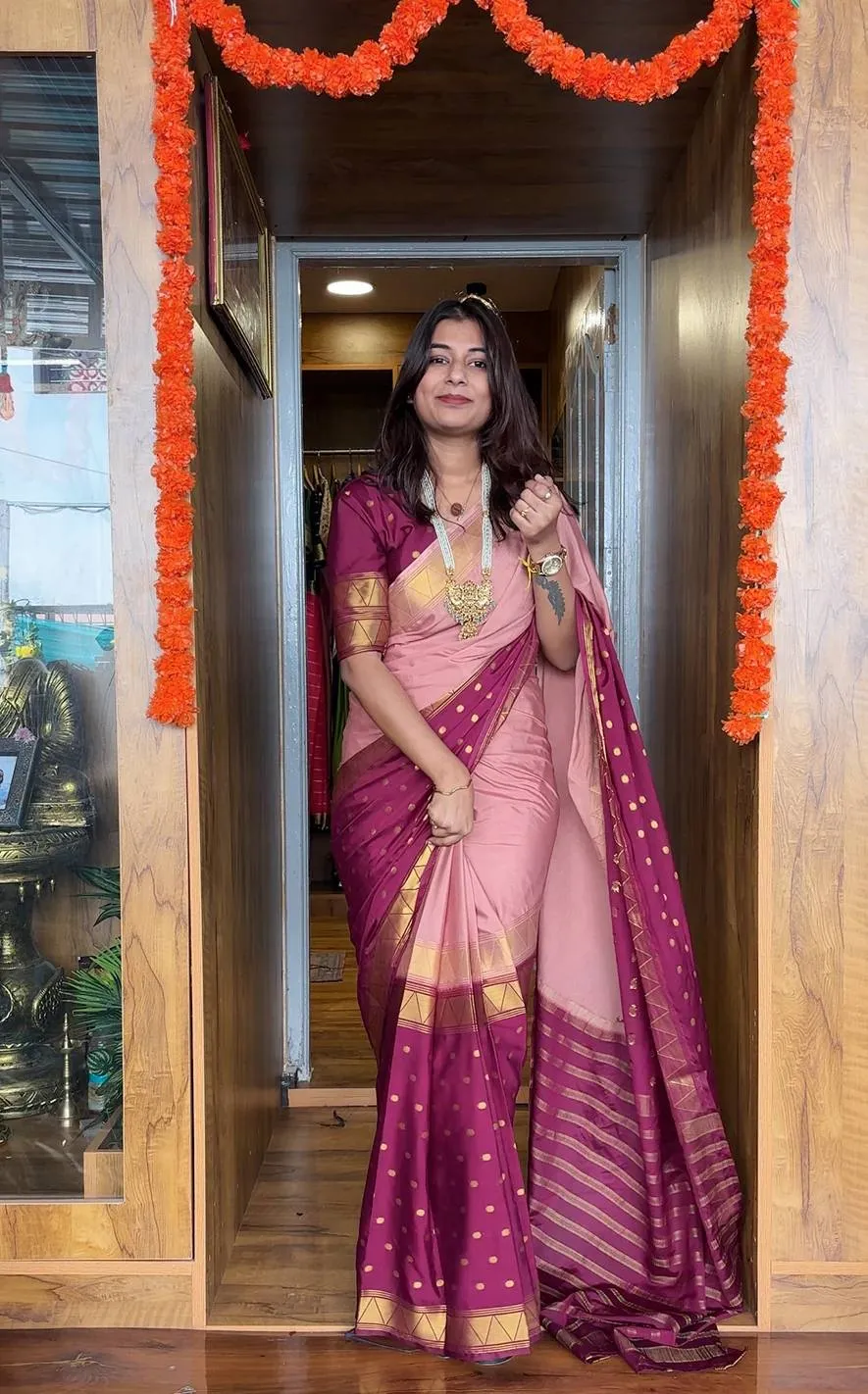 SGT 237 Mysore Silk baby Pink Zip Gown Saree Trading Design