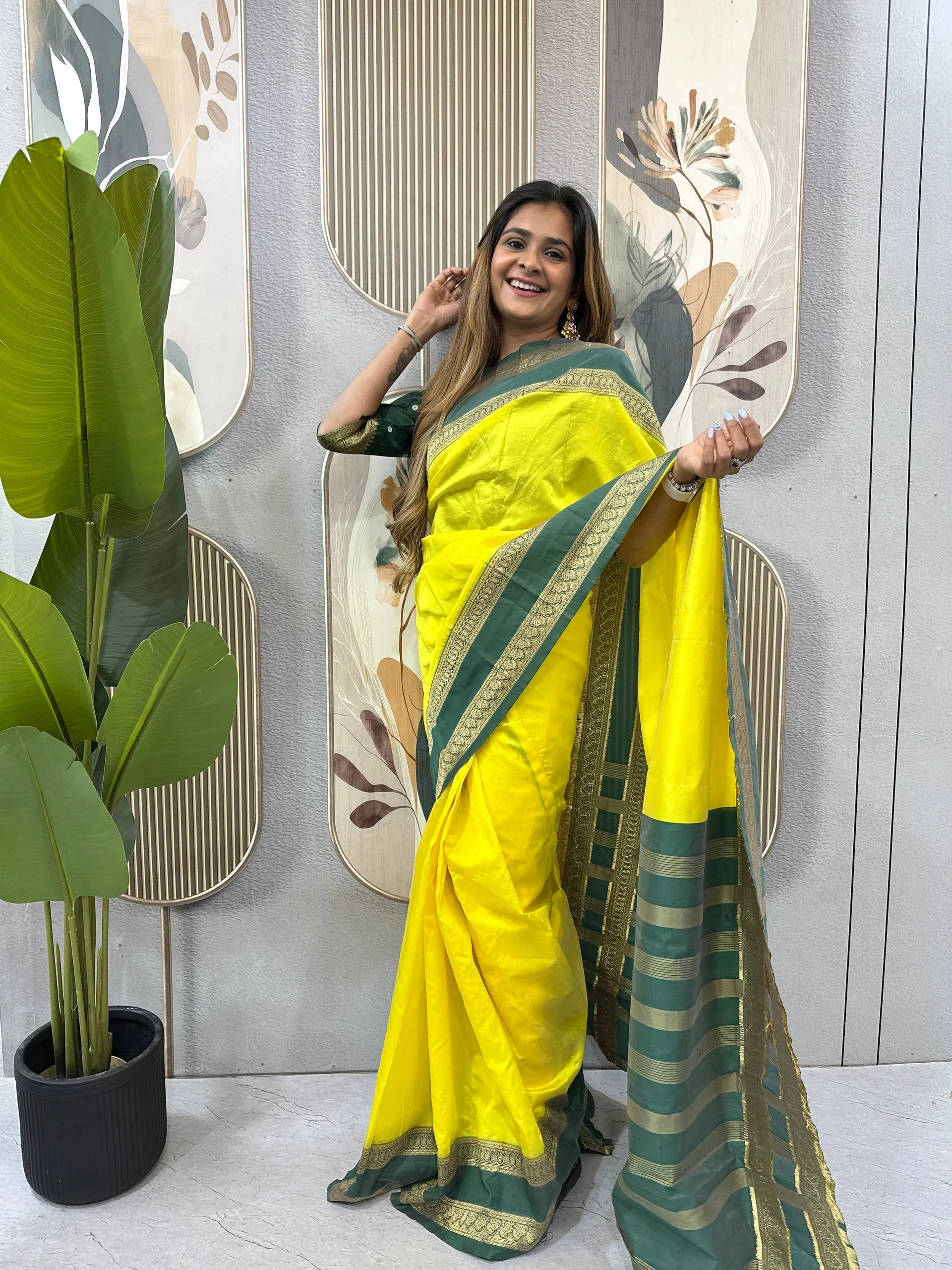 SGT 237 Mysore Silk Yellow Readymade Zip Gown Saree Wedding Collection