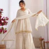 Sabina 5300 White Mal Chanderi Sharara Suit With Dupatta Trading Design