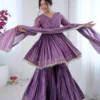 Sabina 5300 Purple Mal Chanderi Sharara Suit With Handwork