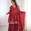Sabina 5300 Maroon Mal Chanderi Sharara Suit With Dupatta