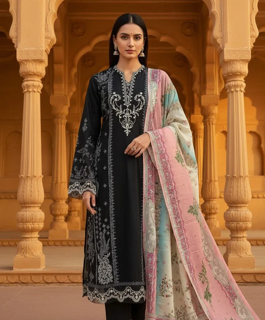 Zarin 067 Black Cotton Printed Designer Readymade Dress