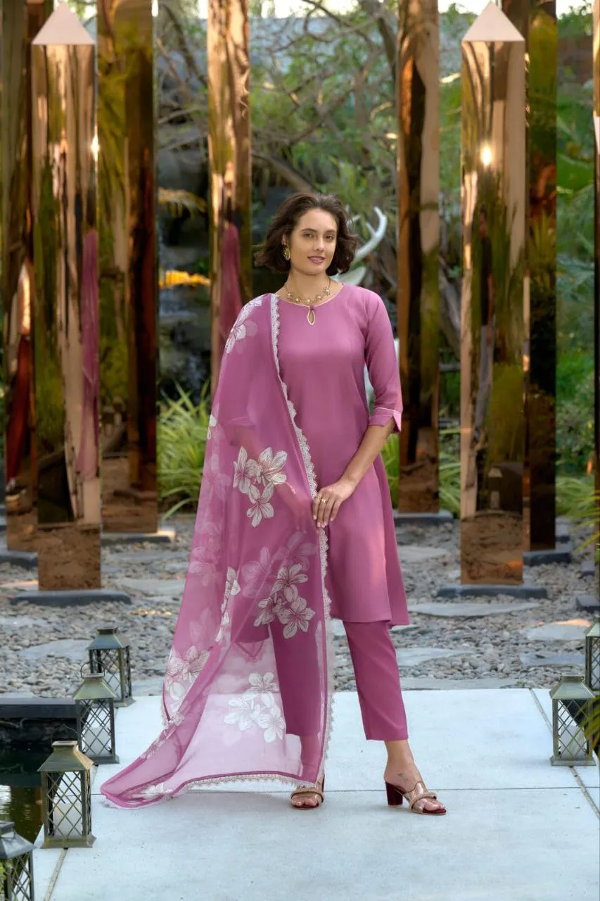 Zarin 53 Purple Vatican Kurti Pant With Dupatta For Women