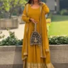 Zarin 44 Yellow Georgette Wedding Anarkali Gown Pant With Dupatta