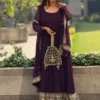 Zarin 44 Wine Georgette Anarkali Gown Pant With Dupatta For Women